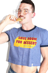 Room For Dessert Ringer Crop Tee- Blue