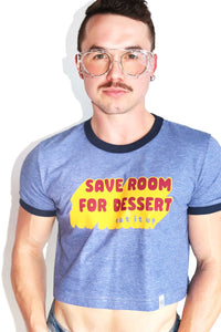Room For Dessert Ringer Crop Tee- Blue