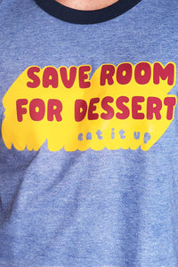 Room For Dessert Ringer Crop Tee- Blue