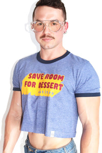 Room For Dessert Ringer Crop Tee- Blue