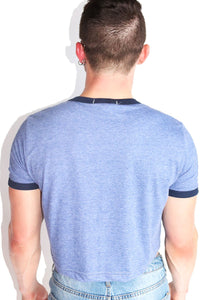 Room For Dessert Ringer Crop Tee- Blue