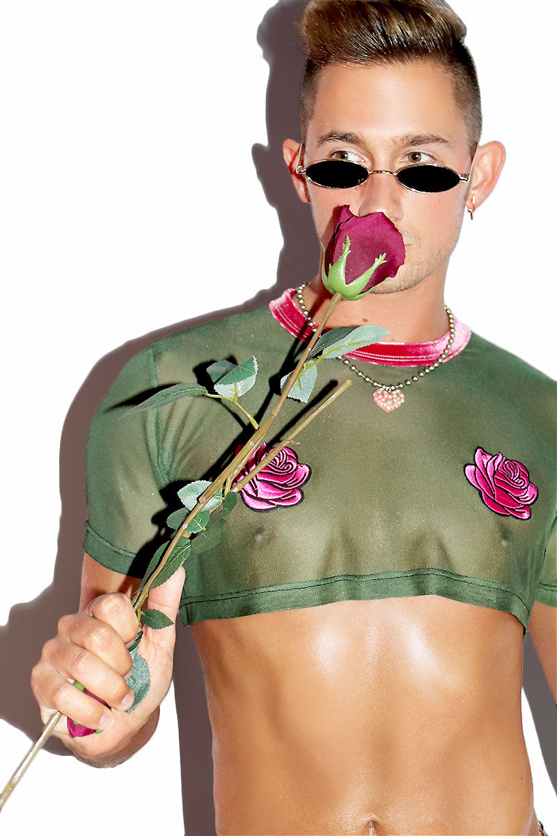 Pink Rose Pasties Extreme Crop Tee- Dark Green – Marek+Richard