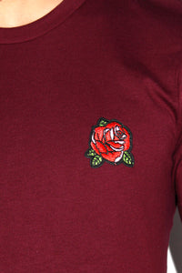 Rose Patch Crop Tee-Burgundy