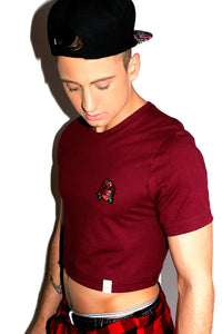 Rose Patch Crop Tee-Burgundy