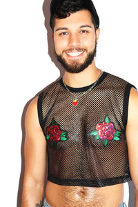 Thorny Rose Pasties Mesh Crop Tank- Black