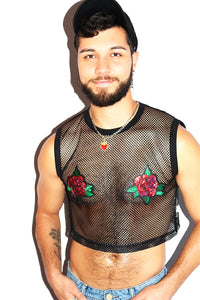 Thorny Rose Pasties Mesh Crop Tank- Black