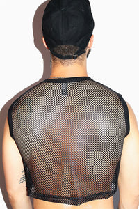 Thorny Rose Pasties Mesh Crop Tank- Black