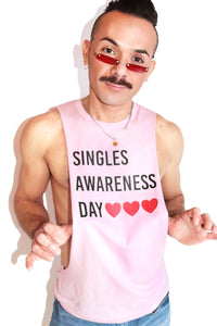 Singles Awarness Low Arm Shredder Tank-Pink