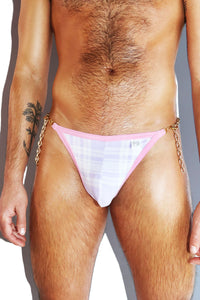 Sexy Bitch Plaid Back Chain Thong- Purple