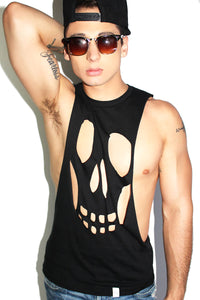 Skull Cutout Low Arm Tank- Black