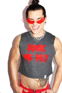 Suck Me Dry Crop Tank- Dark Charcoal