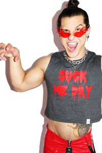 Suck Me Dry Crop Tank- Dark Charcoal