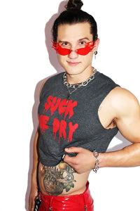 Suck Me Dry Crop Tank- Dark Charcoal