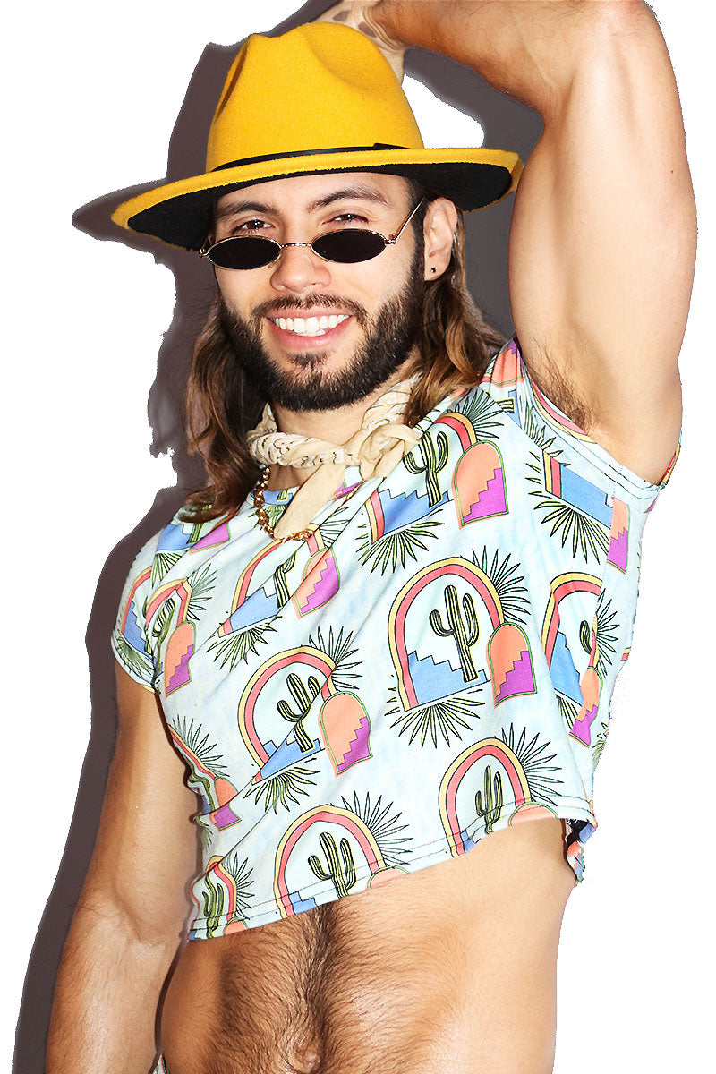 Marfa All Over Print Fitted Crop Tee- Sky Blue