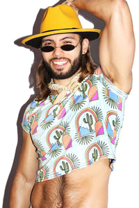 Marfa All Over Print Fitted Crop Tee- Sky Blue