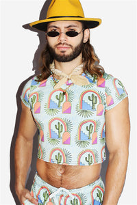 Marfa All Over Print Fitted Crop Tee- Sky Blue