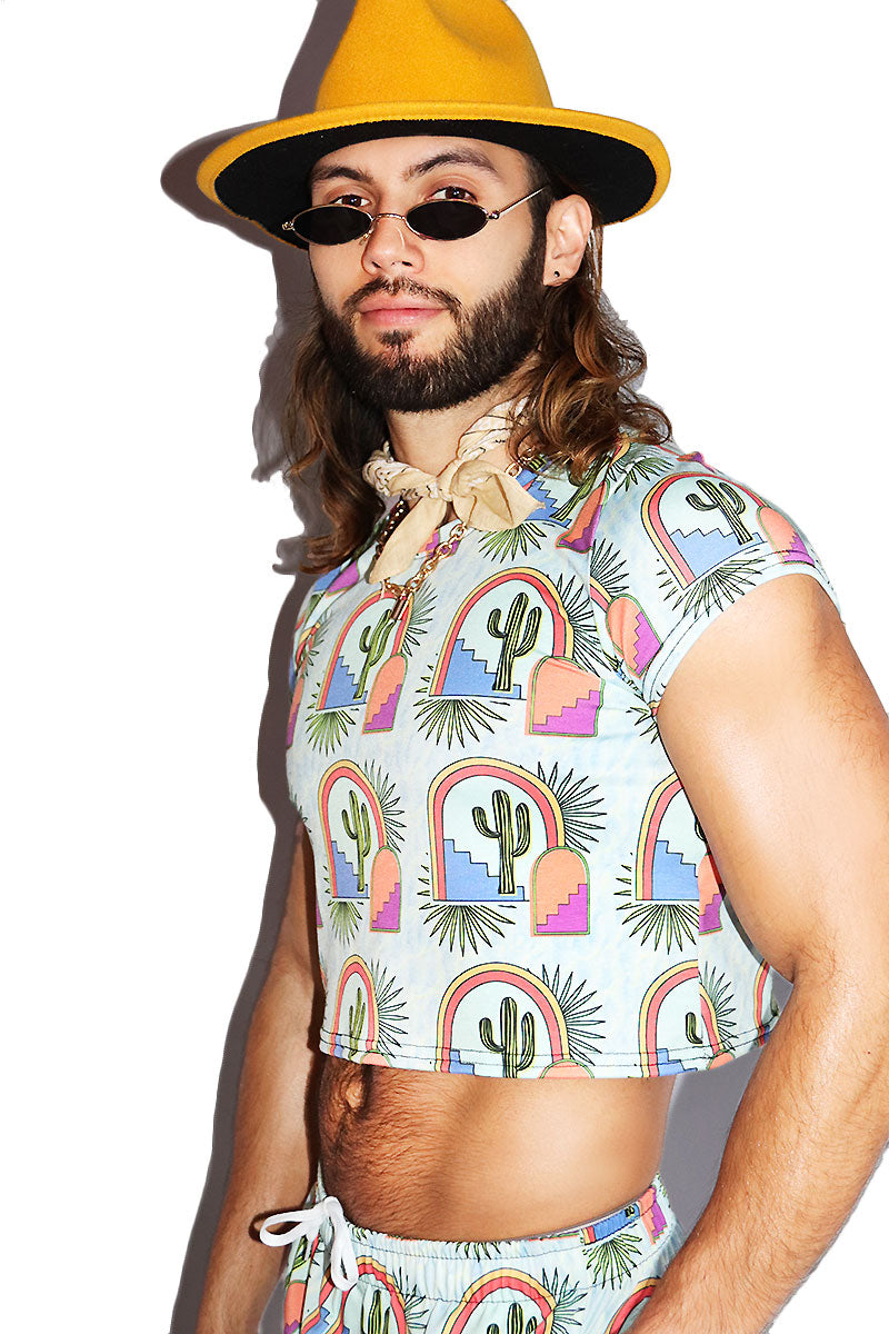 Marfa All Over Print Fitted Crop Tee- Sky Blue