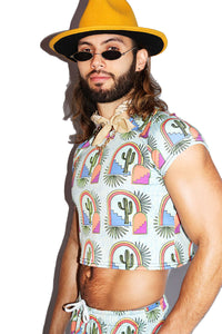 Marfa All Over Print Fitted Crop Tee- Sky Blue