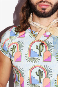 Marfa All Over Print Fitted Crop Tee- Sky Blue