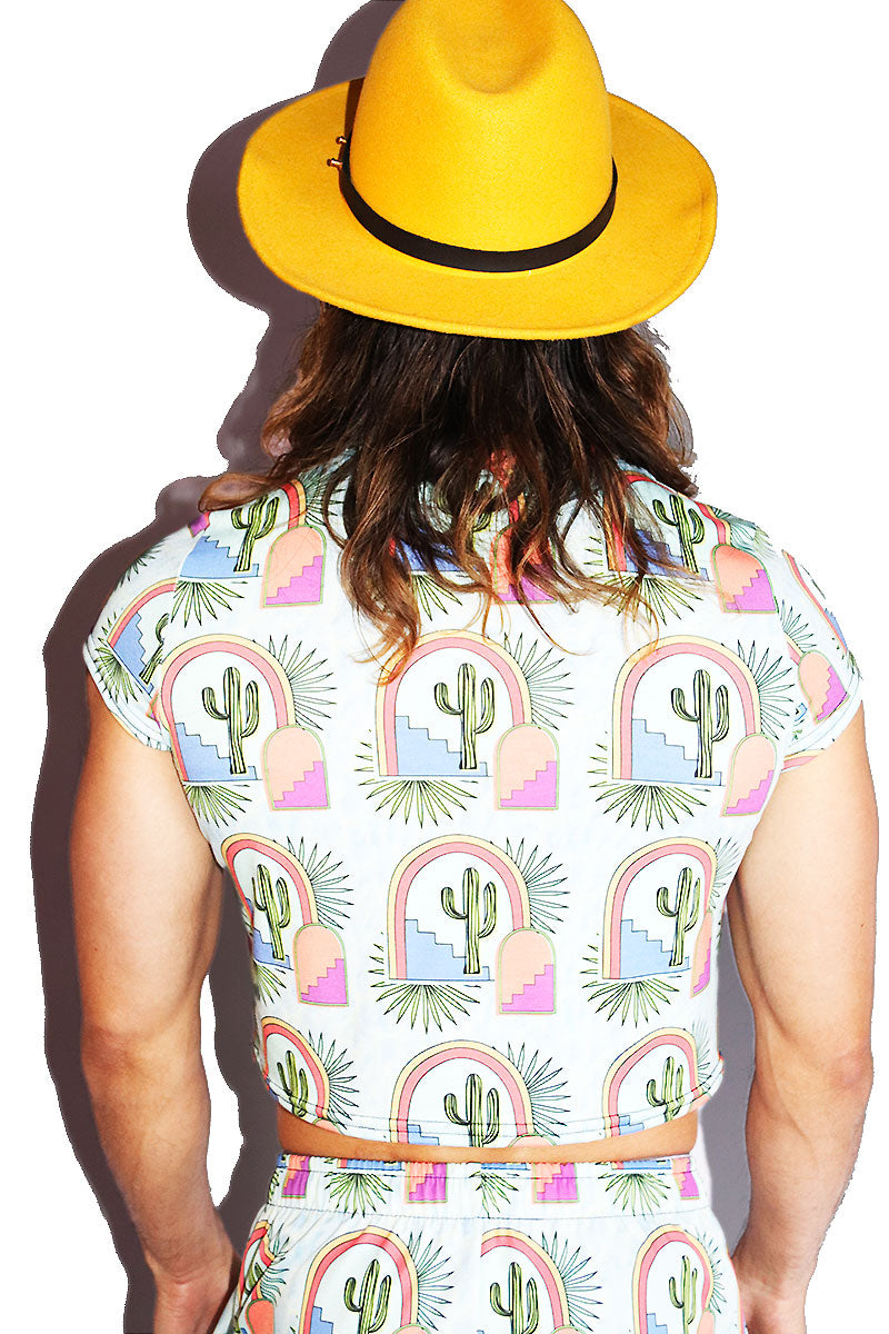 Marfa All Over Print Fitted Crop Tee- Sky Blue