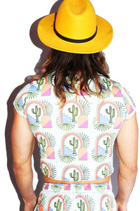 Marfa All Over Print Fitted Crop Tee- Sky Blue