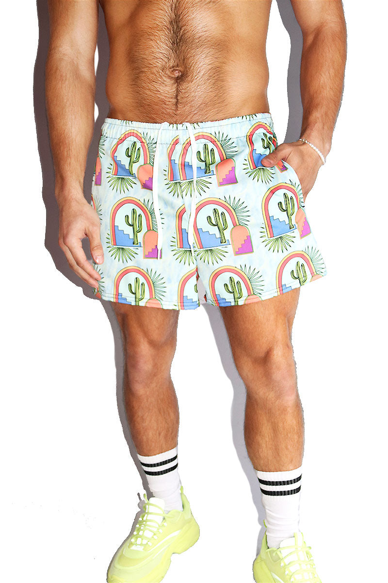 Marfa All Over Print Active Shorts- Sky Blue