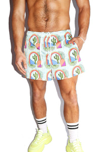 Marfa All Over Print Active Shorts- Sky Blue