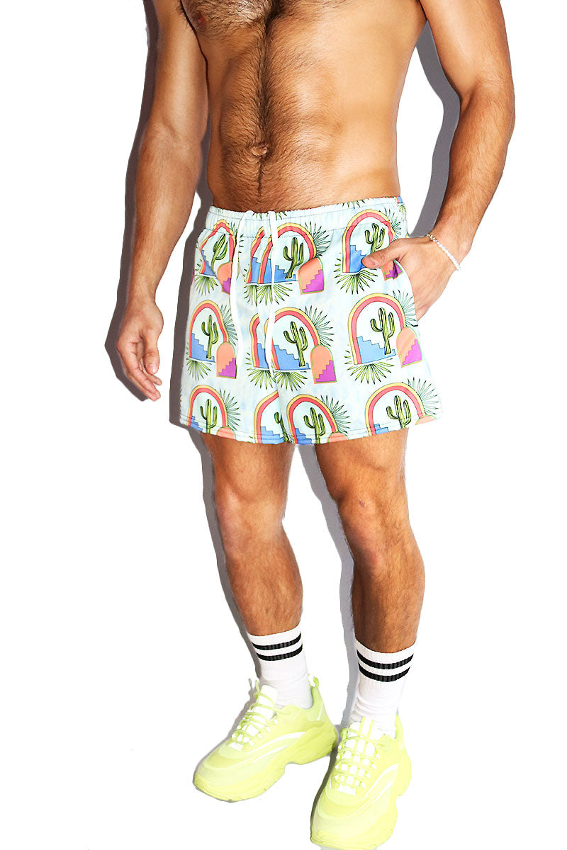 Marfa All Over Print Active Shorts- Sky Blue