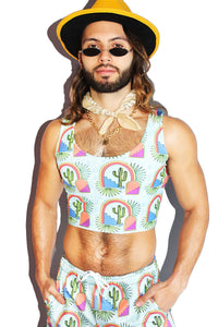 Marfa All Over Print Fitted Crop Tank- Sky Blue