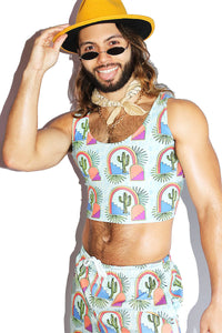 Marfa All Over Print Fitted Crop Tank- Sky Blue