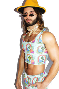 Marfa All Over Print Fitted Crop Tank- Sky Blue