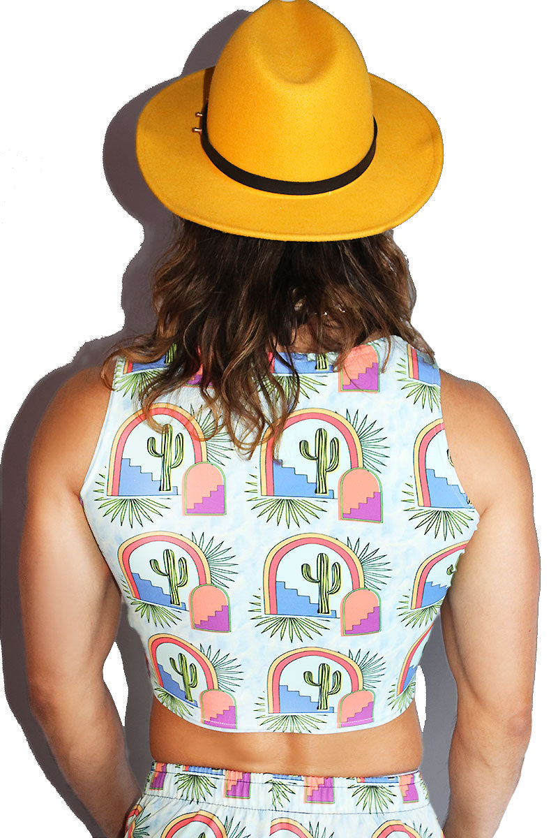 Marfa All Over Print Fitted Crop Tank- Sky Blue