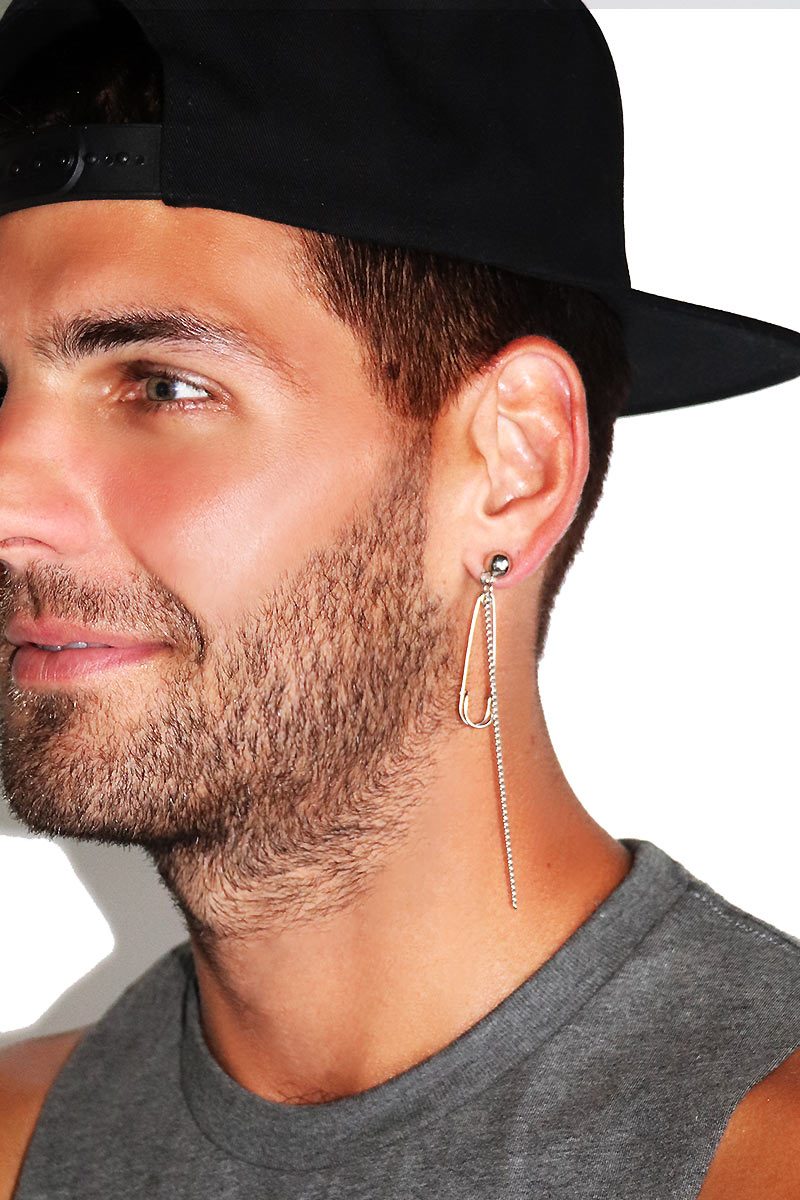 Safety Pin Dangle Earring-Silver
