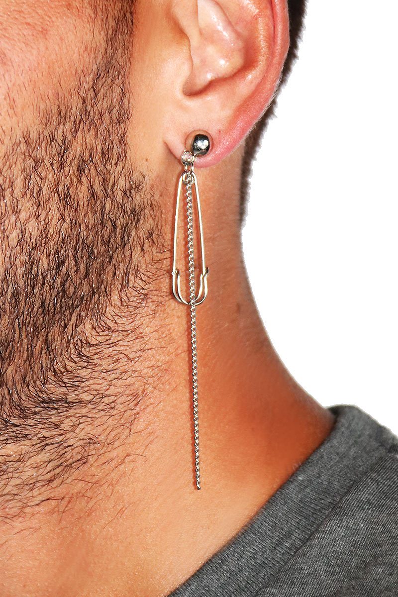 Safety Pin Dangle Earring-Silver