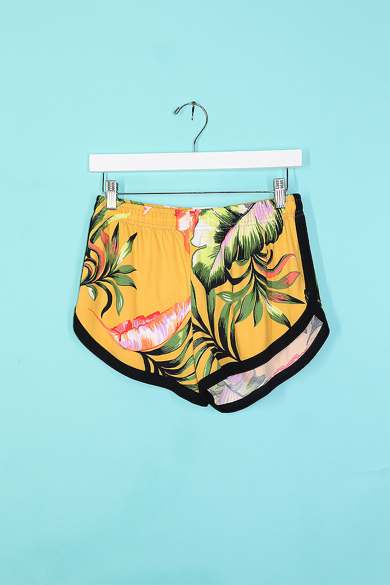 Sample#00151-Palms Vacation Print Running Shorts Yellow- S