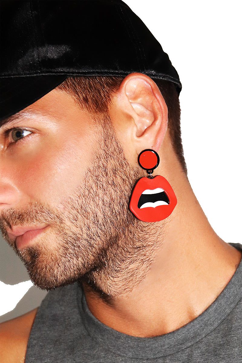 Sass Mouth Single Earring-Red