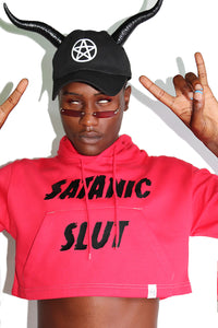 Satanic Slut Long Sleeve Crop Hoodie-Red