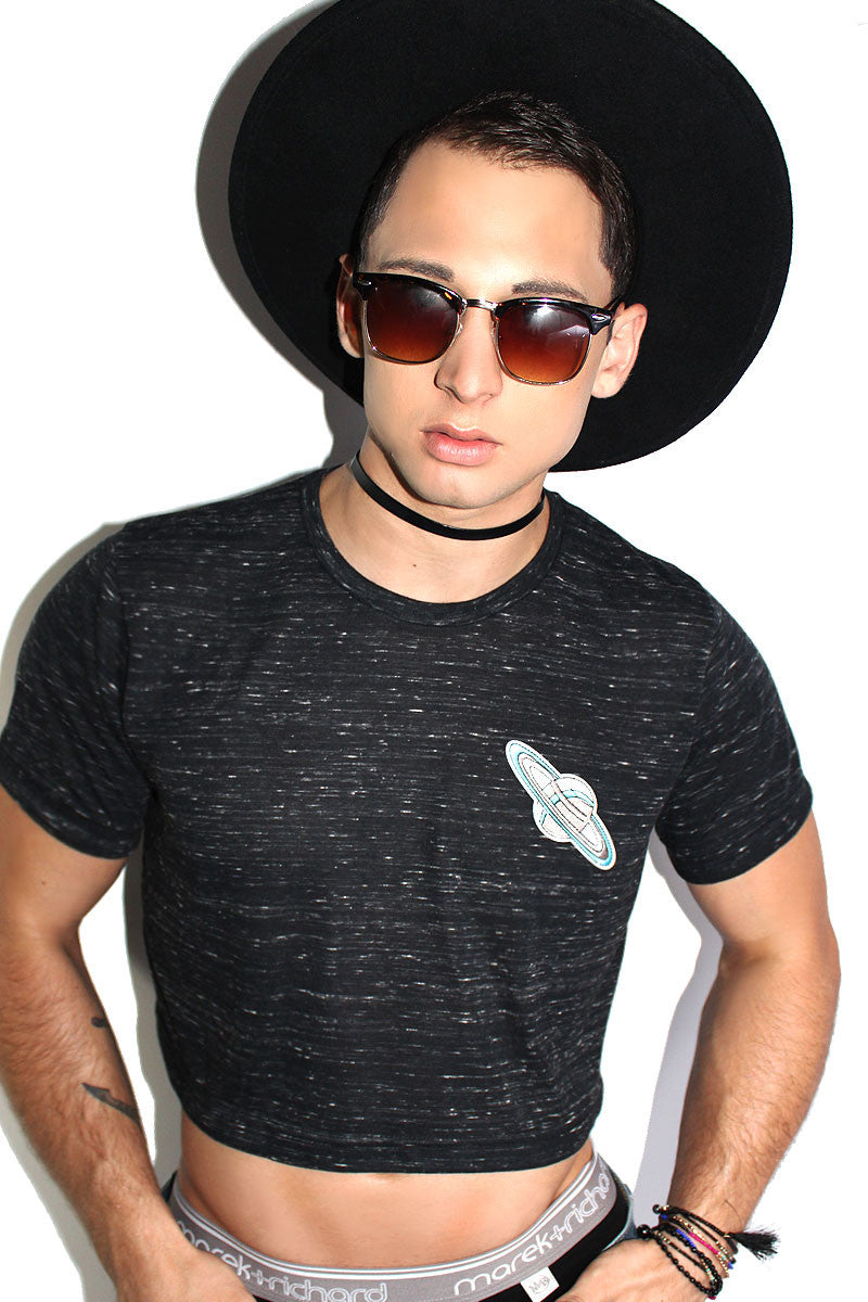 Rings of Saturn Crop Tee-Black Marble