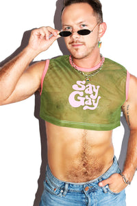 Say Gay Mesh Extreme Crop Tank- Army