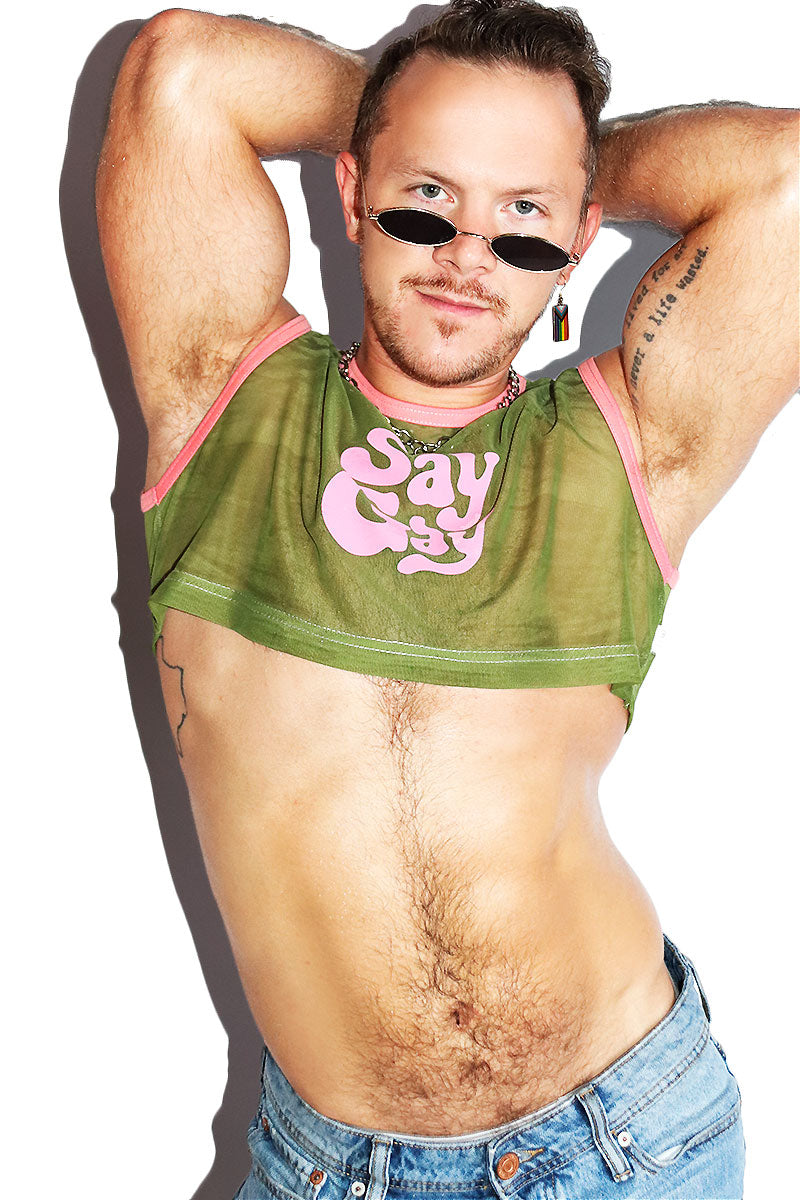 Say Gay Mesh Extreme Crop Tank- Army