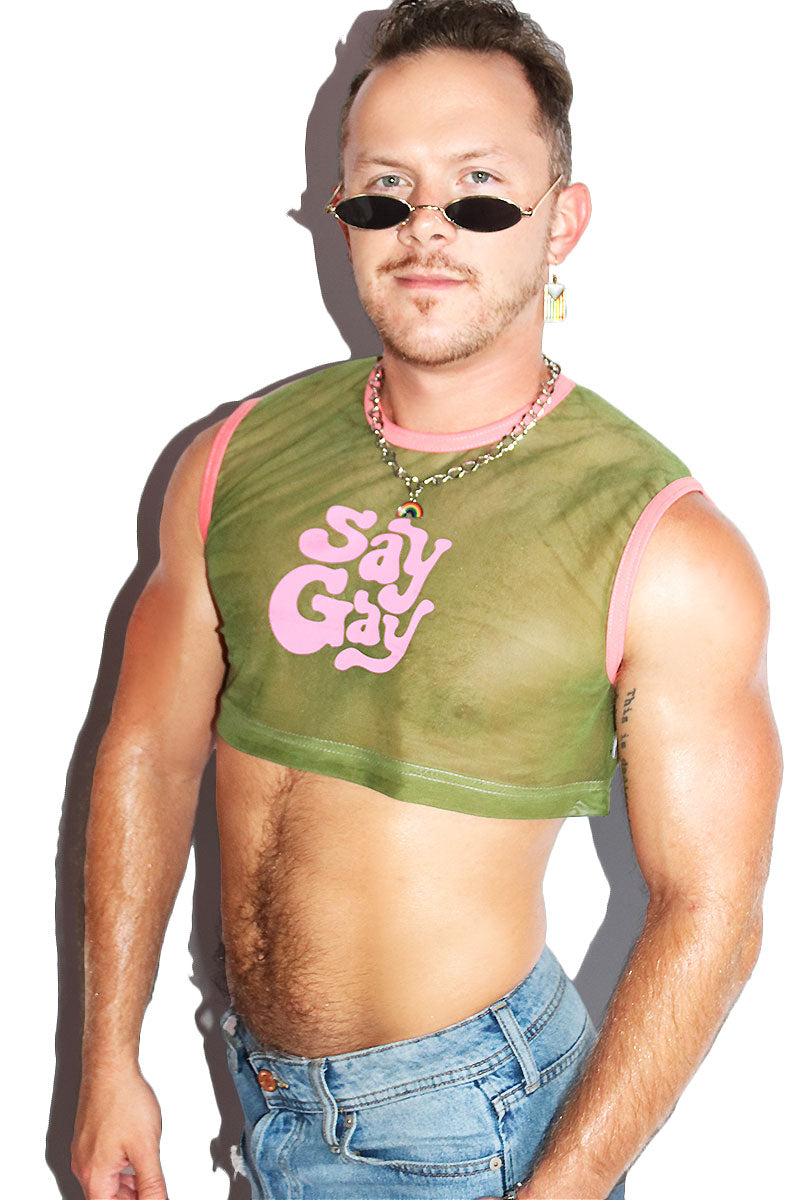 Say Gay Mesh Extreme Crop Tank- Army