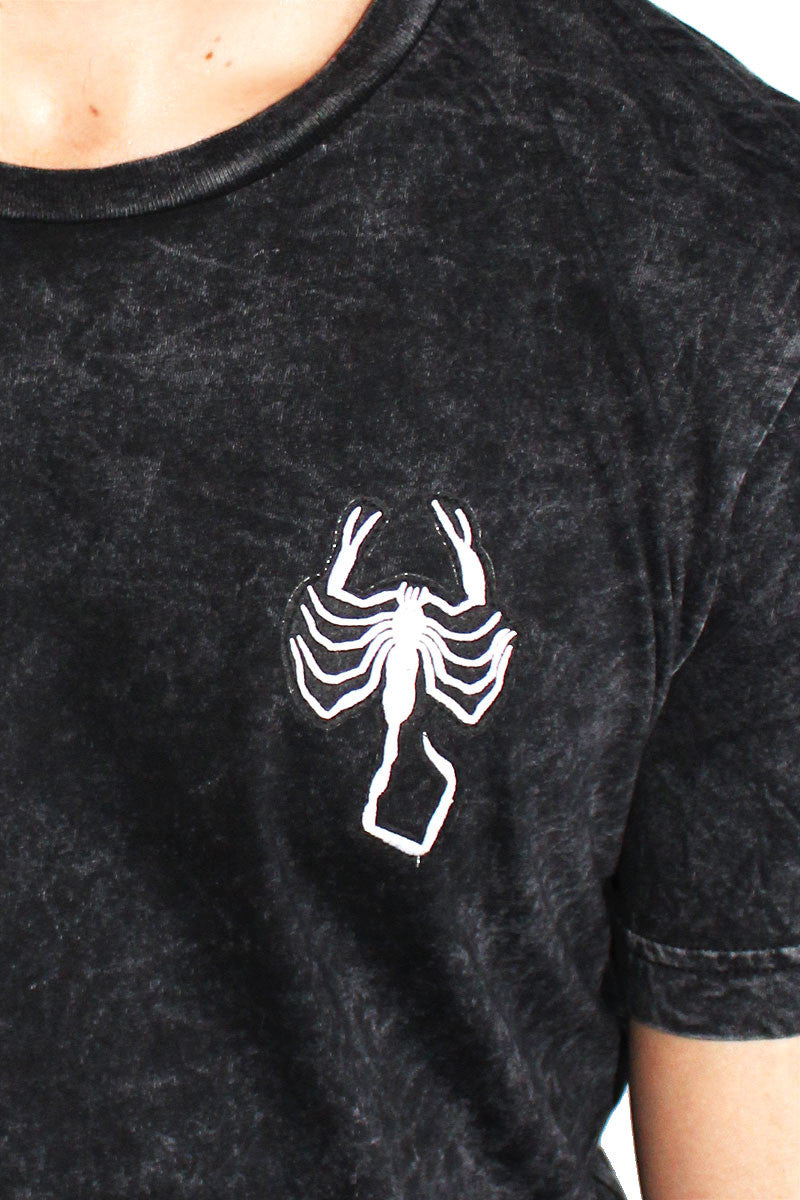 Scorpion Patch Acid Wash Crop Tee-Black