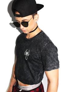 Scorpion Patch Acid Wash Crop Tee-Black