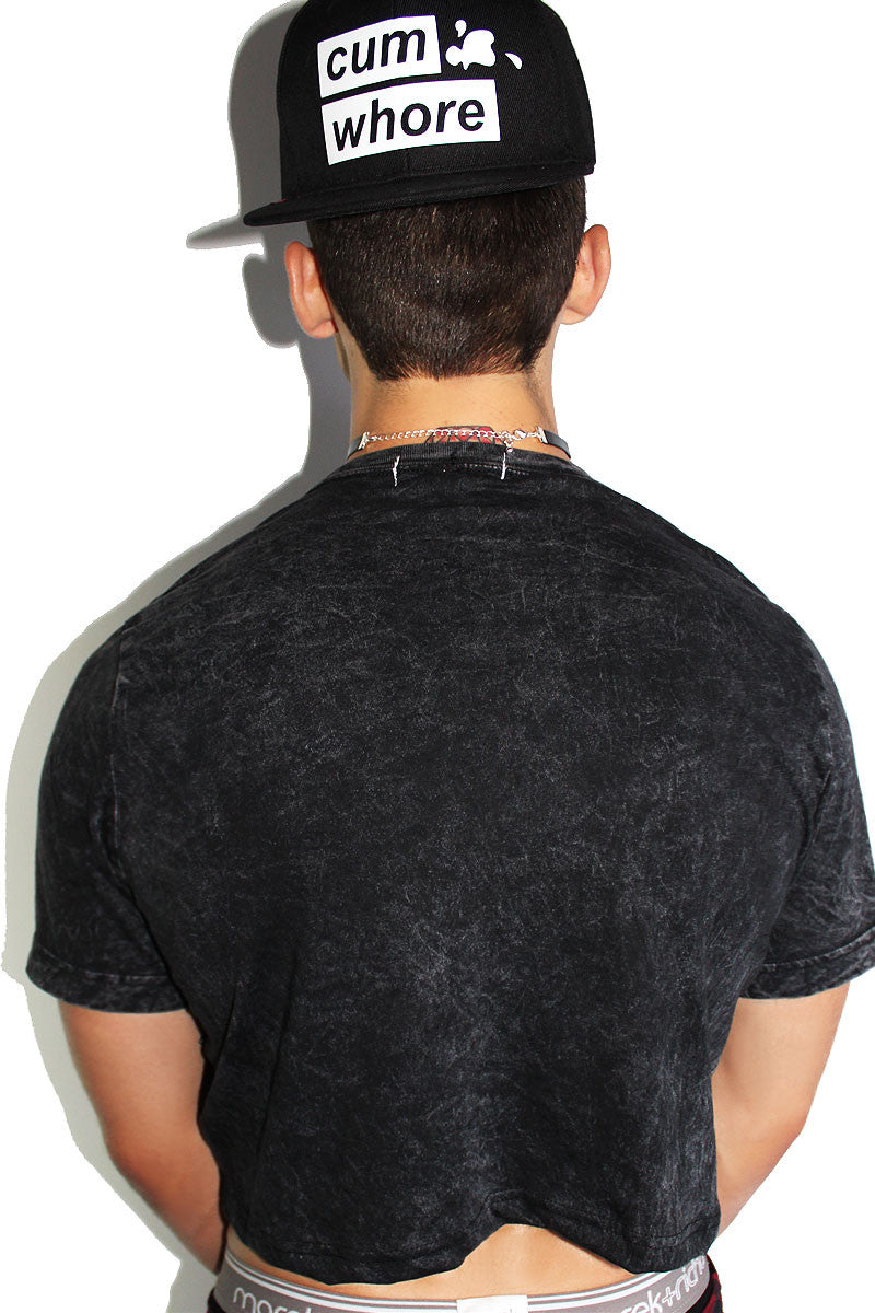 Scorpion Patch Acid Wash Crop Tee-Black
