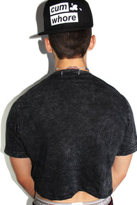 Scorpion Patch Acid Wash Crop Tee-Black
