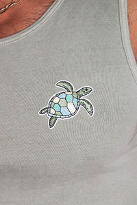 Turtle Surfer Crop Racerback Tank- Tan