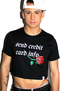 Send Credit Card Info Crop Tee-Black