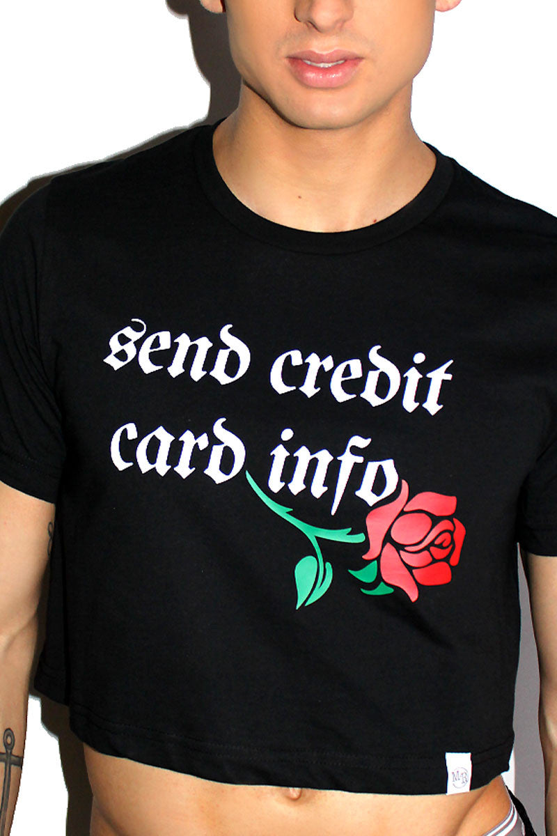 Send Credit Card Info Crop Tee-Black