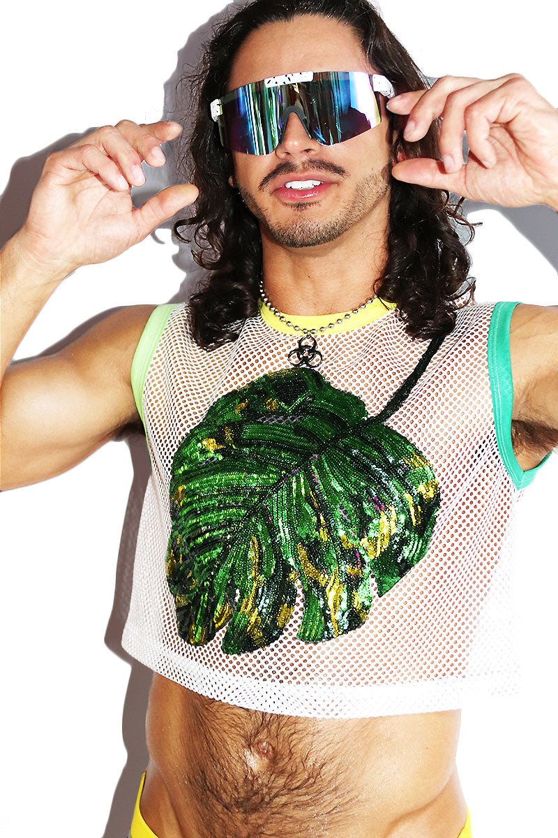 monstera leaf sunglasses Monstera Leaf Mesh Crop Tank- White – Marek+Richard
