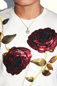 Sequin Roses Tee-Cream